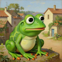 beautiful painting of pepe the frog in the village, by Francisco Goya, high detail, high resolution