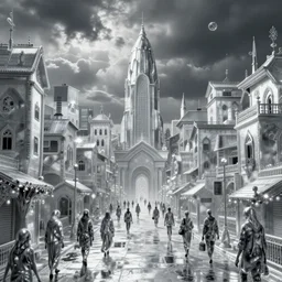 a silver city full of hope and misery with strange humans walking around