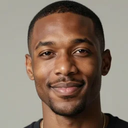cinematic artwork a light skin black man with short hair and a stubble smiling confidently surrounded by armored warriors in battle by greg rutowski, 4 k, sun rays, masterpiece