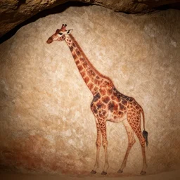 cave painting of a giraffe, ancient charcoal painting