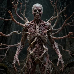 visualization of mycelium network taking over human body, in the body horror style of john carpenter