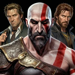 a highly detailed beautiful portrait of kenny mccormick as kratos, by gregory manchess, james gurney, james jean