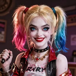 lofi biopunk harley quinn portrait, Pixar style, by Tristan Eaton Stanley Artgerm and Tom Bagshaw.