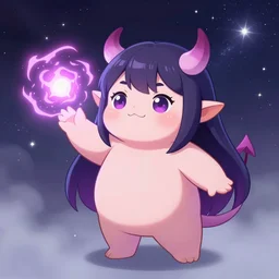 a super cute anime demon playing with his magical power ,chubby, young, clear face ,glowing effect, artstation, devainart ,illustration, galaxy, foggy