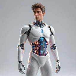 full-body bladerunner neon rococo style sculpture of a  handsome Spanish Nick Jonas as a half cibernetic android with a chest opening exposing circuitry and electric sparks, glowing laser beam eyes, crown of giant diamonds,  flowing neon-colored silk, fabric, raptors. intricate artwork by caravaggio. Trending on artstation, industrial lighting , photorealistic, octane render, 8k, depth of field, 3D