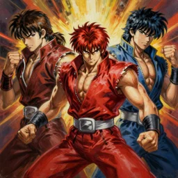 anime king of fighters by greg rutkowski, lip comarella, dramatic lighting, intricate, trending on artstation, oil on canvas