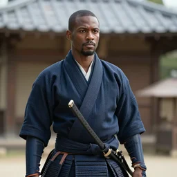 a film still of a light skinned black man starring as an ancient samurai in a japanese blockbuster film, in a realm of fire, shallow depth of field, cinematic, award winning cgi, vfx, film still