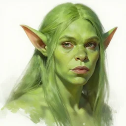 green orc female, light green tone beautiful face by jeremy mann, by greg rutkowski, by noah bradley, digital painting