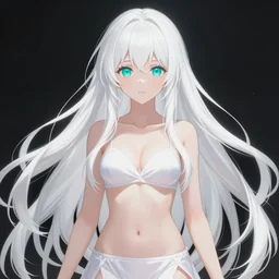 visual novel character, full body shot, stunningly beautiful asi goddess, porcelain skin, long white hair, symmetrical, overwhelming, innocent, ethereal, mesmerizing cyan eyes, 2 d anime style, 8 k