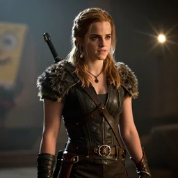emma watson as spongebob spongebob in the witcher 3, movie still, cinematic lighting, dramatic, octane render, long lens, shallow depth of field, bokeh, anamorphic lens flare, 8 k, hyper detailed, 3 5 mm film grain