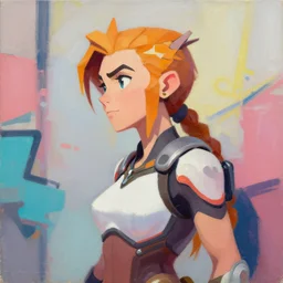 greg manchess portrait painting of a aloy as overwatch character, medium shot, asymmetrical, profile picture, organic painting, sunny day, matte painting, bold shapes, hard edges, street art, trending on artstation, by huang guangjian and gil elvgren and sachin teng