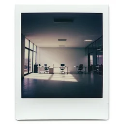 Creepy liminal infinite office space, old polaroid, photograph