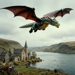 Smaug the dragon flying over lake town The Hobbit