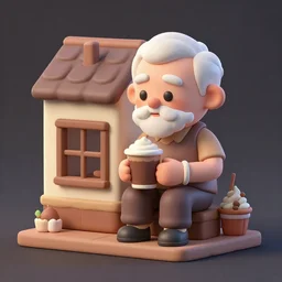 ☕🍧🏡👴🏼, lowbrow, matte painting, 3 - d, highly detailed, in the style of mark ryder,