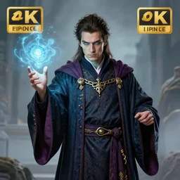 fantasy portrait of a procrastinating wizard!!, brave!, mage channeler, male, wizard robes, in the style of ryan jia, highly detailed. 8 k
