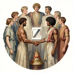 the circle complete, greek symbol zeta, diversity team, afro, james, european, handshake, highly detailed, digital painting, watercolor, soviet realism, engraving, artstation, concept art, smooth, sharp focus, vivid grunge, manga, illustration, unreal engine 5, 8 k, art by bilibin and kuvshinov and malevich and mucha