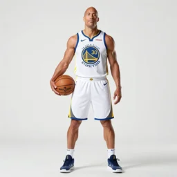 dwayne johnson playing steph curry in a biopic film, basketball, wide shot