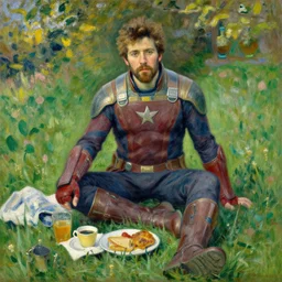 a astonishing portrait of mcu guardian of the galaxy in breakfast on the grass by manet, impressionism painting