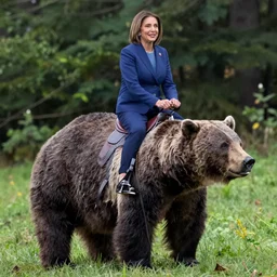 nancy pelosi riding on top of a grizzly bear