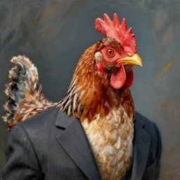 a high quality photo of a chicken wearing a suit impressionism 8 k