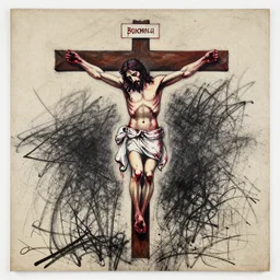bloody jesus christ crucified painted by cy twombly and jean michel basquiat
