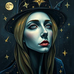 3 d cell shaded portrait painting of moon stars galaxy witch, 3 d cell shaded cubism, in the style of picasso, elegant, highly detailed, artstation, art by picasso 3 d cell shaded octane render unreal engine
