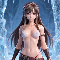 pinup photo of asuna from sao in ice dungeon, asuna by a - 1 pictures, by greg rutkowski, gil elvgren, enoch bolles, glossy skin, pearlescent, anime, very coherent, maxim magazine, 3 d, vray, unreal 5, octave rendey, maya, cgsociety, dslr