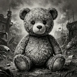 grunge cartoon drawing of a teddy bear by - beeple , loony toons style, horror themed, detailed, elegant, intricate