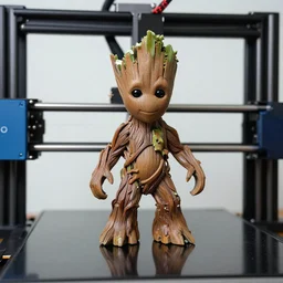 3 d printer printng a groot, sharp focus,