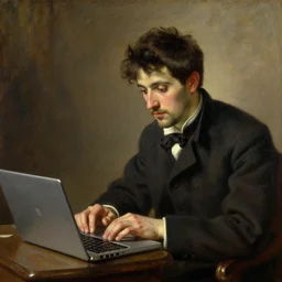 an oil painting of an man playing a laptop, by Bouguereau, highly detailed and intricate,