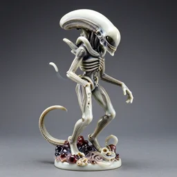 statue of a xenomorph by irakli nadar, detailed, slime, bone china, glass, studio setting