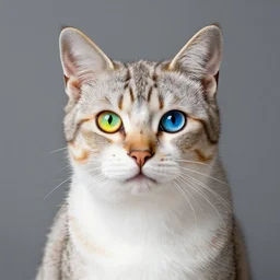 studio portrait photograph of a cat with heterochromia, 4k