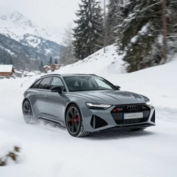 Audi RS6 driving through the snow in the Alps