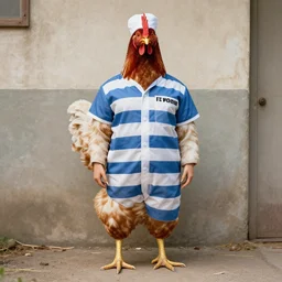 chicken dressed as an inmate, real photo