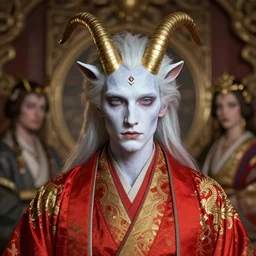 dreamlike luxury stunning zodiac aries god portrait, pale red and gold kimono, art by artgerm, wlop, loish, ilya kuvshinov, 8 k realistic, hyperdetailed, beautiful lighting, detailed background, depth of field, symmetrical face, frostbite 3 engine, cryengine,
