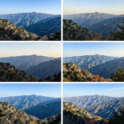 collage of 4 images showing the same mountain landscape through the 4 seasons