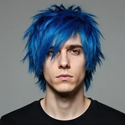 2 d gorillaz, a man with messy blue hair and no eyes, portrait, gorillaz style, jamie hewlett, semi - realistic, neutral expression