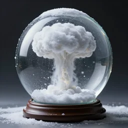 a nuclear mushroom cloud inside a gigantic snow globe, surrealism