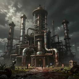 Industrial complex,  unreal engine, artstation trending, horror scene, highly detailded