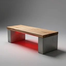 high tech concrete bench cube, natural wood top, minimal, dramatic lighting and composition, trending on artstation, concept art, red light, pot inside