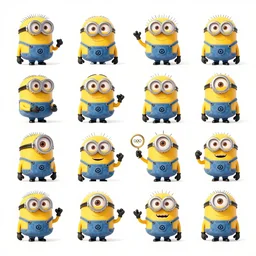 a lot of minions doing different things depicted as olympic games pictograms, illustration, detail, small drawing,