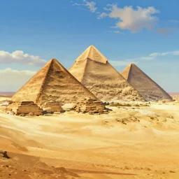 a stunning desert landscape with pyramids by makoto shinkai