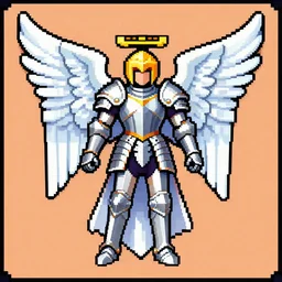 an angel, super nintendo game sprite, pixelate, symetric, barroque armor, warrior platinum armor
