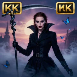 hyperrealistic portrait of amber heard as a vampire witch in a black coat gloves holding a scythe flying snakes sapphire butterflies in a mystic smoke fog sky at dusk. by jeremy mann and alphonse mucha, fantasy art, photo realistic, dynamic lighting, artstation, poster, volumetric lighting, very detailed faces, medium shot, 4 k, award winning