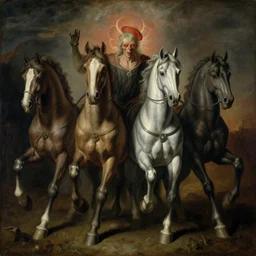terrifying painting of the four horseman, by peter mohrbacher