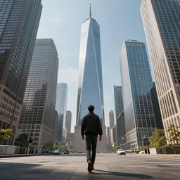 man larger than skyscrapers walks around the city, ground view, highly detailed, digital art, sharp focus, super realistic, ultrarealism, photorealism, trending on artstation, award winning, 4 k post - processing highly detailed