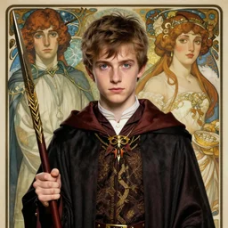 a photorealistic male wizard teenager wearing wizard outfit, sharp focus, illustration, art by artgerm and greg rutkowski and alphonse mucha