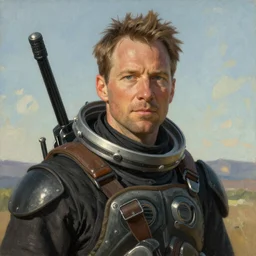 a beautiful portrait of Patrick Stewart a space bounty hunter by Thomas Kinkade trending on Artstation