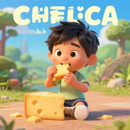Poster for a movie about a boy that loves to eat cheese. pixar style, 3d animation, render, zigor samaniego style