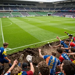 soccer pitch coming out of the ground and crushing people